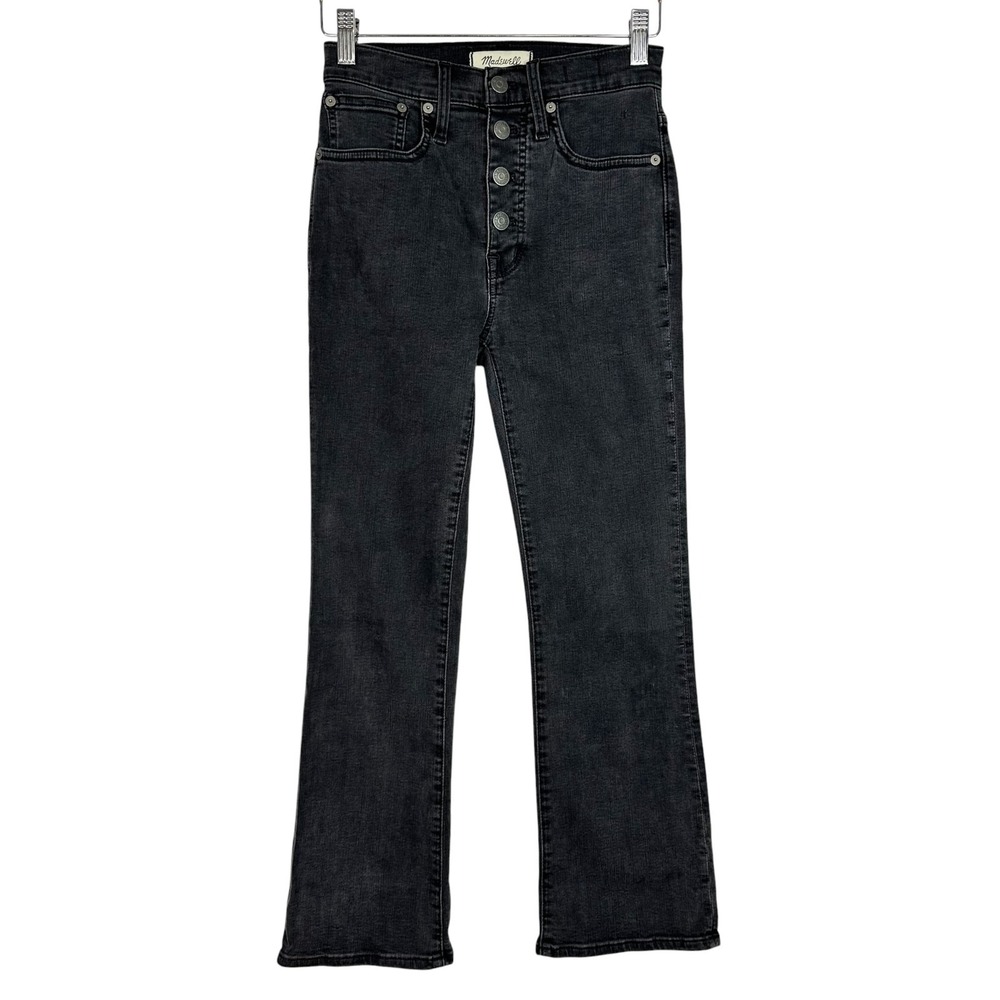 Madewell Cali Demi Boot Jeans 24 Black Mid Rise Flare Stretch Denim Button Fly